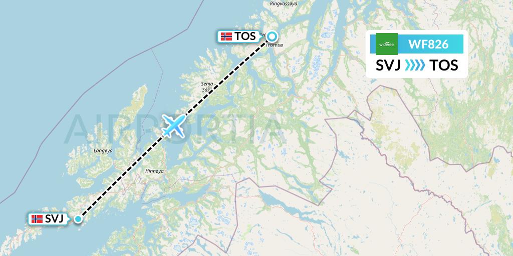WF826 Wideroe Flight Map: Svolvaer to Tromso