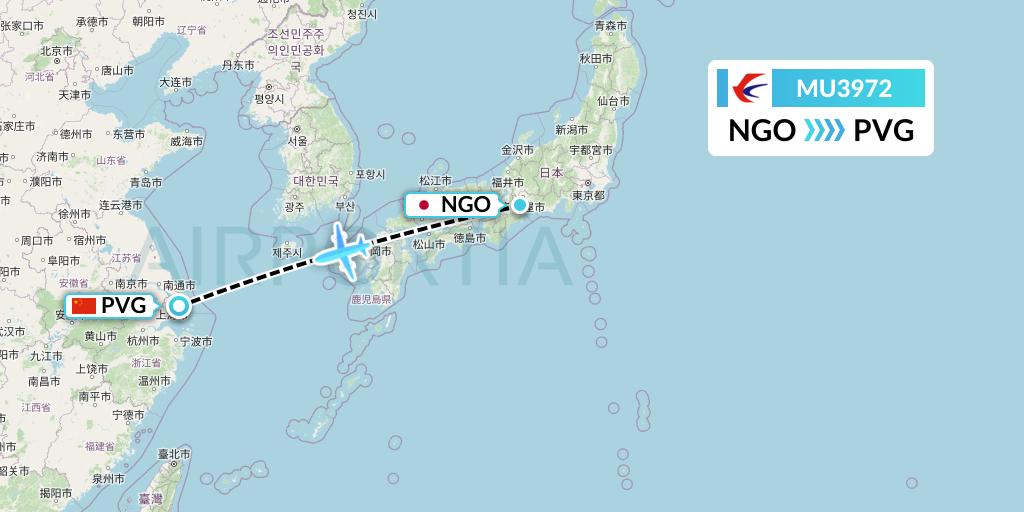 MU3972 China Eastern Airlines Flight Map: Nagoya to Shanghai