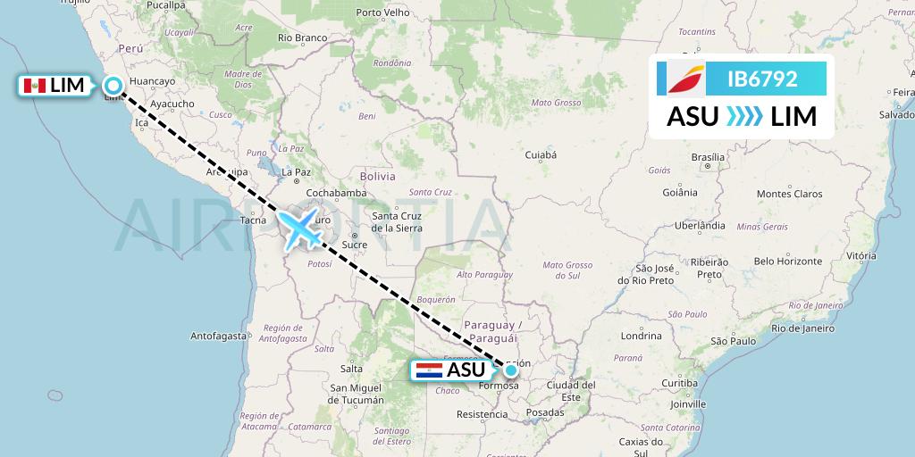 IB6792 Iberia Flight Map: Asuncion to Lima