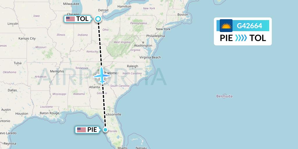 G42664 Allegiant Air Flight Map: St. Petersburg to Toledo
