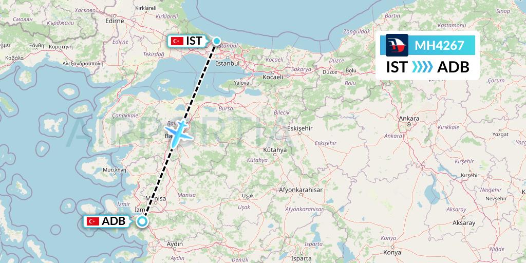MH4267 Malaysia Airlines Flight Map: Istanbul to Izmir