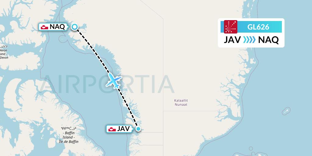 GL626 Air Greenland Flight Map: Ilulissat to Qaanaaq