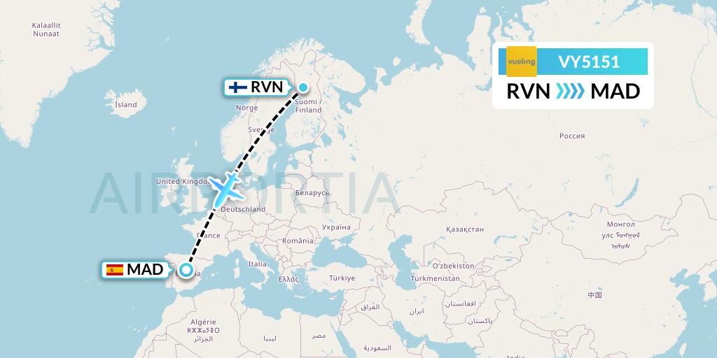 VY5151 Vueling Flight Map: Rovaniemi to Madrid