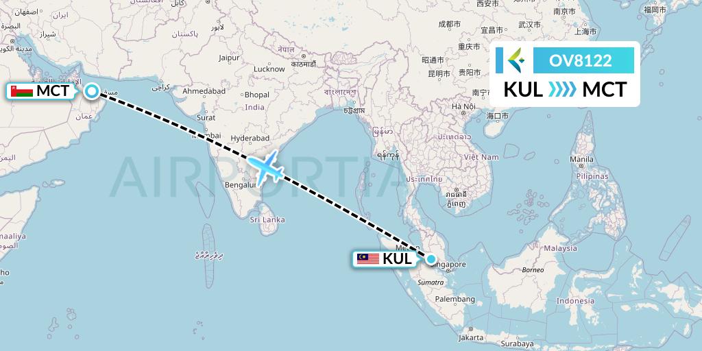 OV8122 SalamAir Flight Map: Kuala Lumpur to Muscat