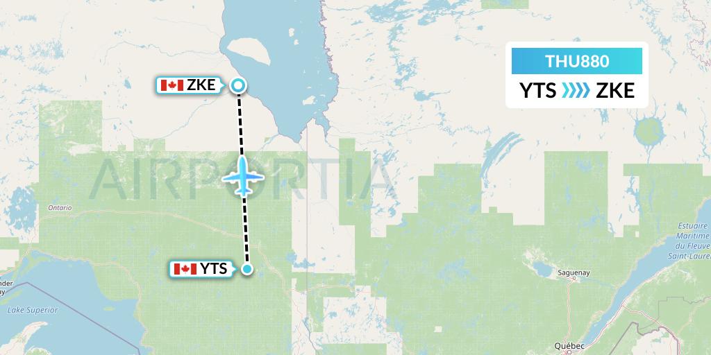 THU880 Thunder Airlines Flight Map: Timmins to Kashechewan