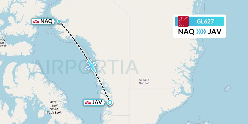 GL627 Air Greenland Flight Map: Qaanaaq to Ilulissat