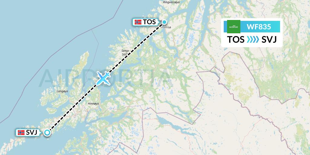 WF835 Wideroe Flight Map: Tromso to Svolvaer