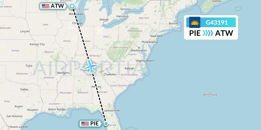 G43191 Allegiant Air Flight Map: St. Petersburg to Appleton