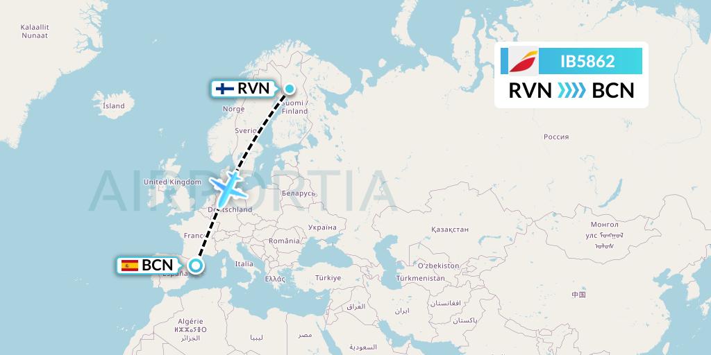 IB5862 Iberia Flight Map: Rovaniemi to Barcelona