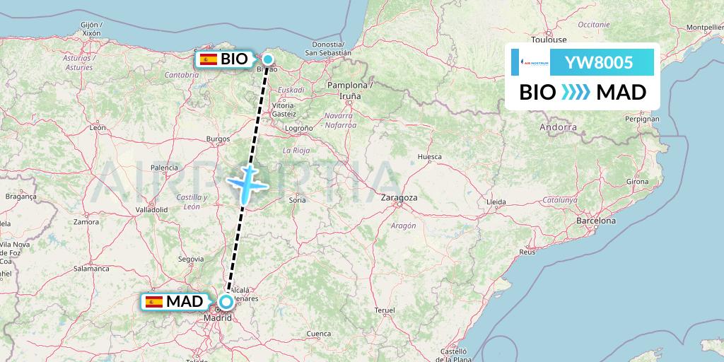 YW8005 Air Nostrum Flight Map: Bilbao to Madrid