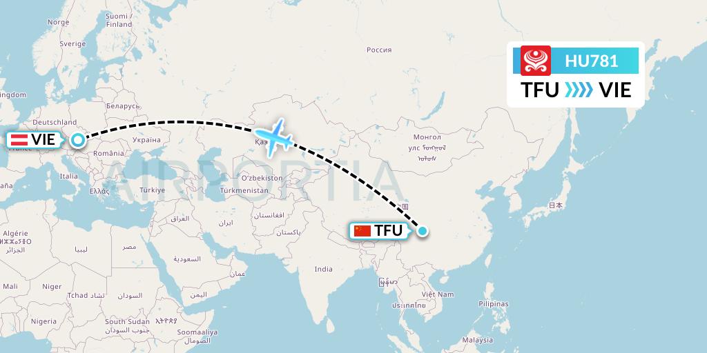 HU781 Hainan Airlines Flight Map: Chengdu to Vienna