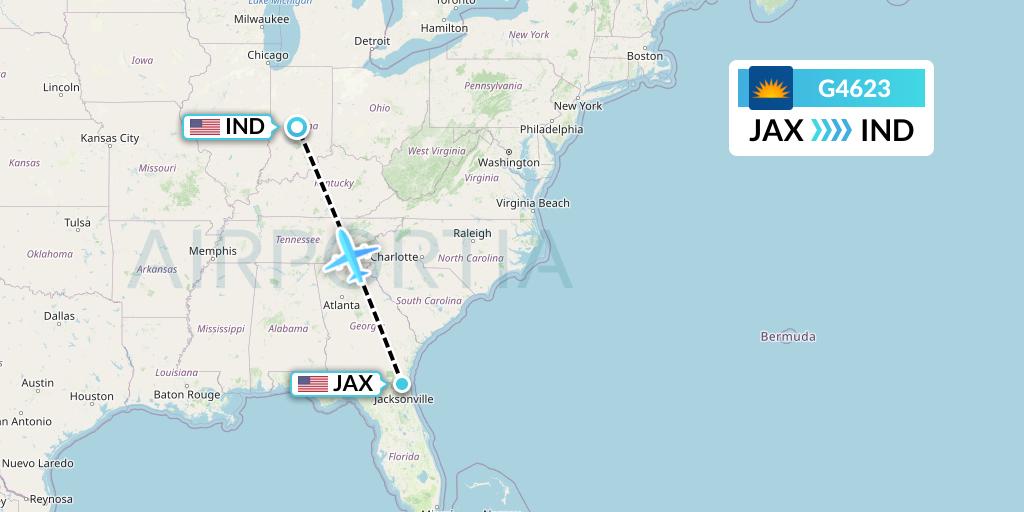 G4623 Allegiant Air Flight Map: Jacksonville to Indianapolis