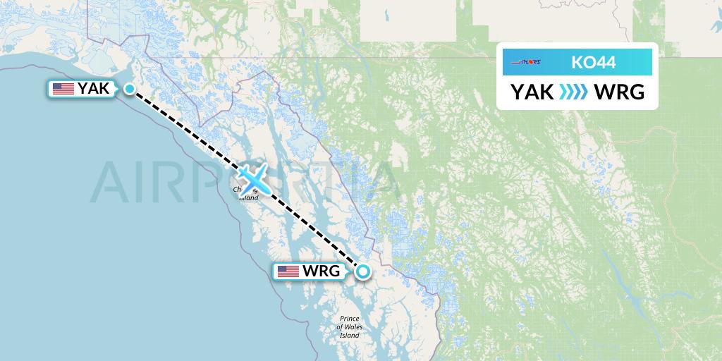 KO44 Komiaviatrans Flight Map: Yakutat to Wrangell
