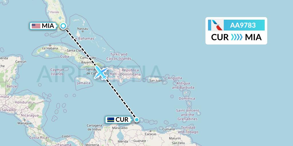 AA9783 American Airlines Flight Map: Willemstad to Miami