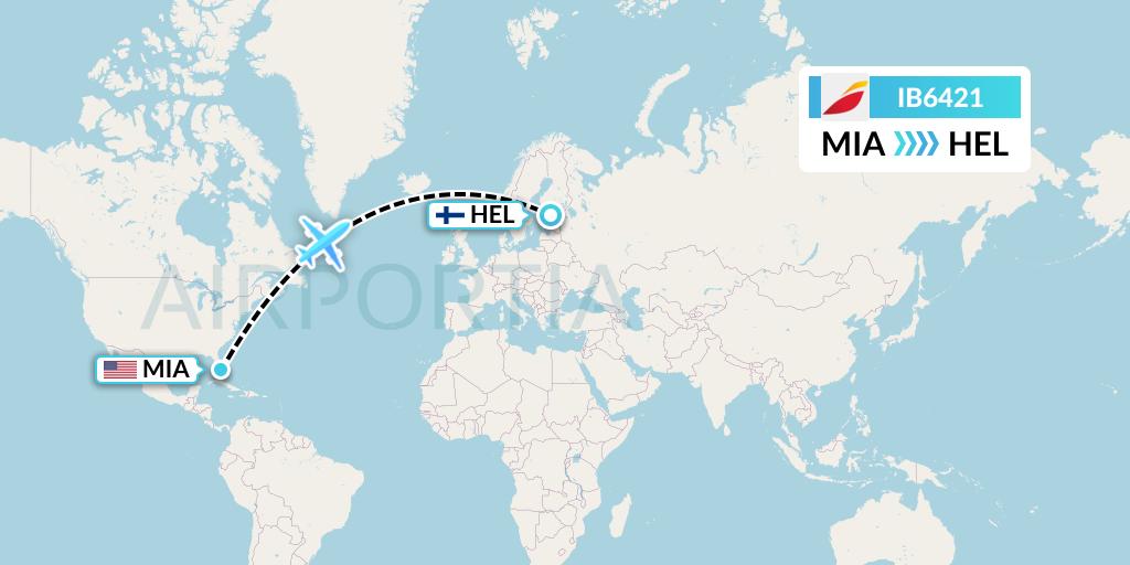 IB6421 Iberia Flight Map: Miami to Helsinki