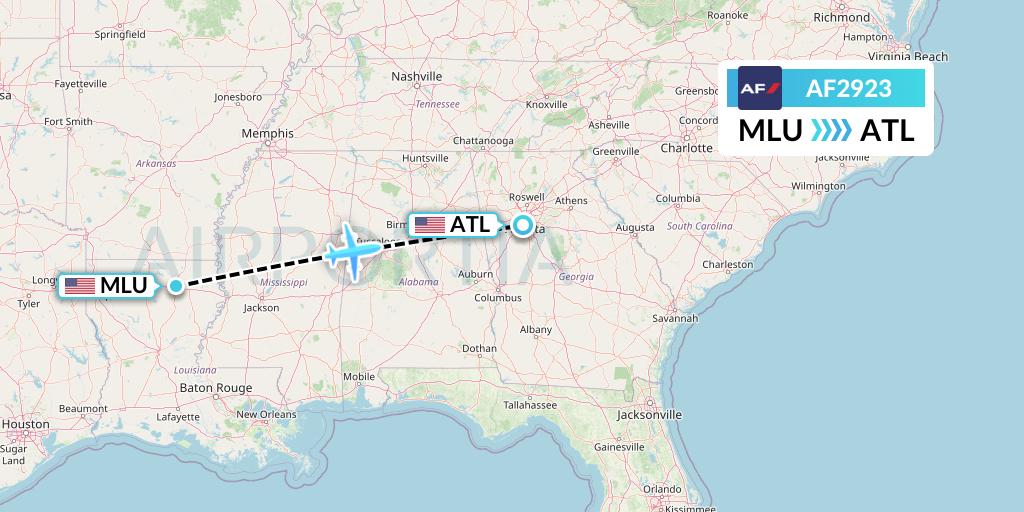 AF2923 Air France Flight Map: Monroe to Atlanta