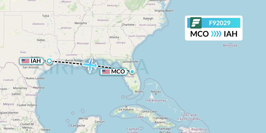 F92029 Frontier Airlines Flight Map: Orlando to Houston