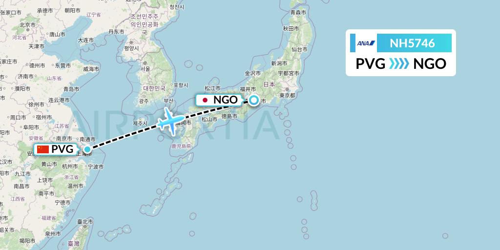 NH5746 All Nippon Airways Flight Map: Shanghai to Nagoya