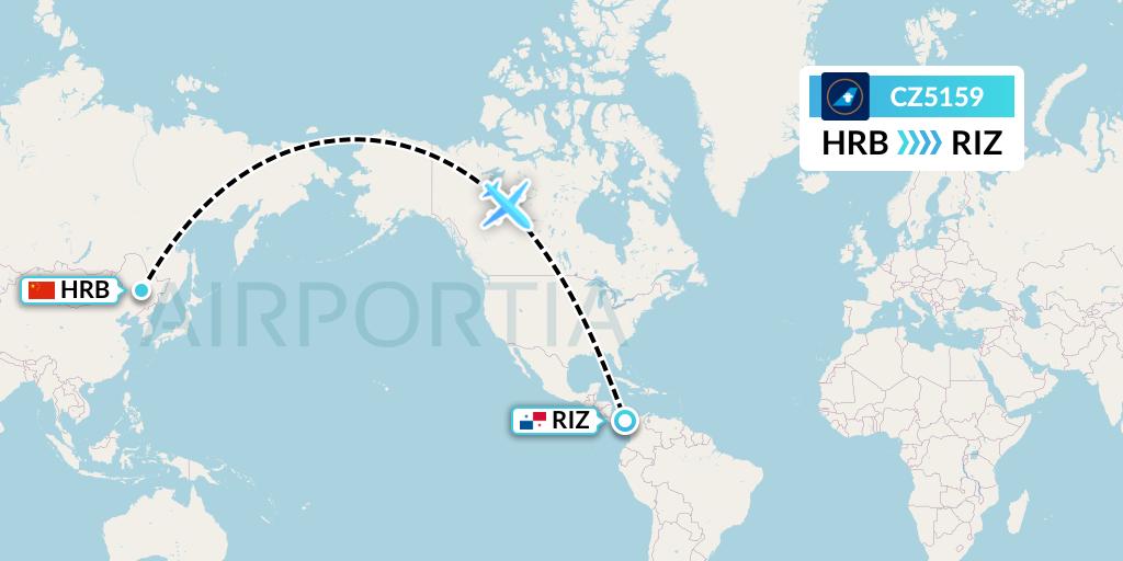 CZ5159 China Southern Airlines Flight Map: Harbin to Rio Alzucar