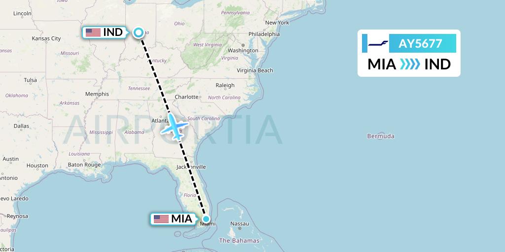 AY5677 Finnair Flight Map: Miami to Indianapolis