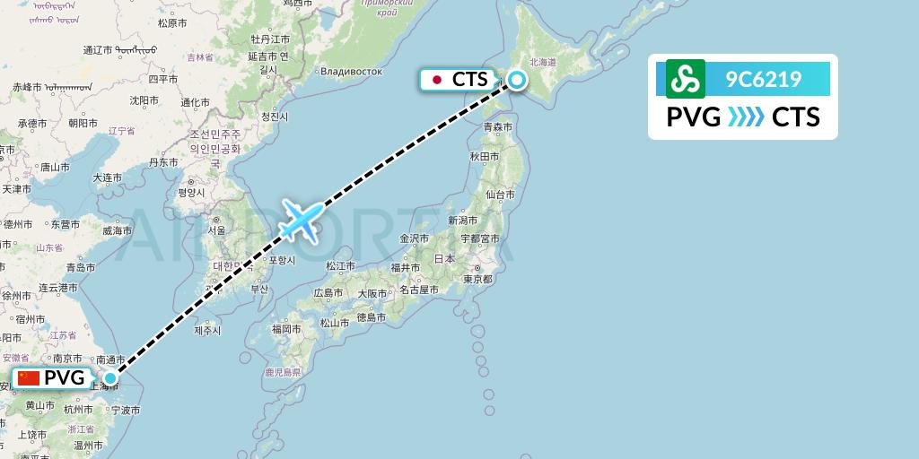 9C6219 Spring Airlines Flight Map: Shanghai to Sapporo