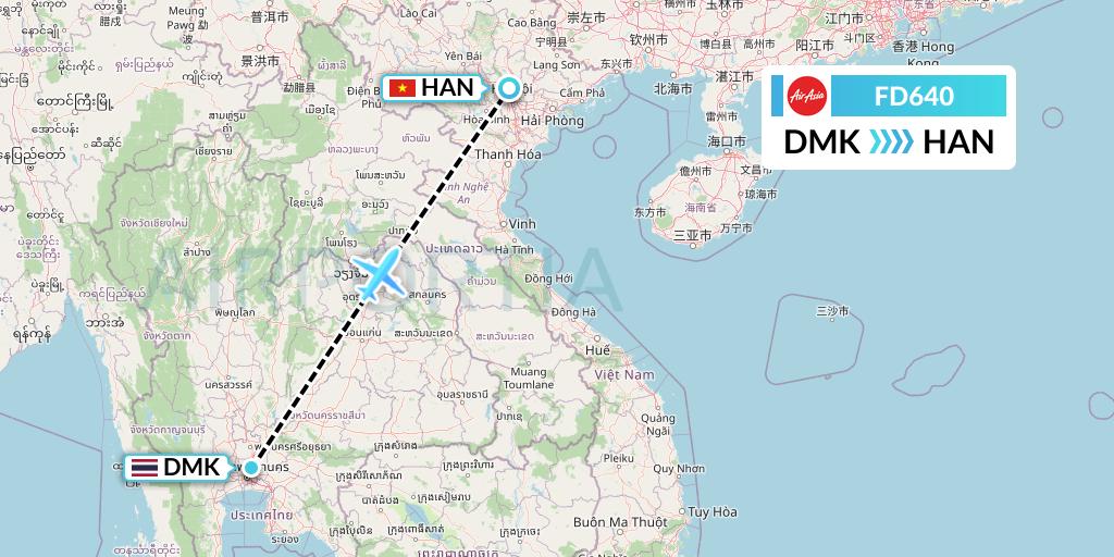 FD640 Thai AirAsia Flight Map: Bangkok to Hanoi