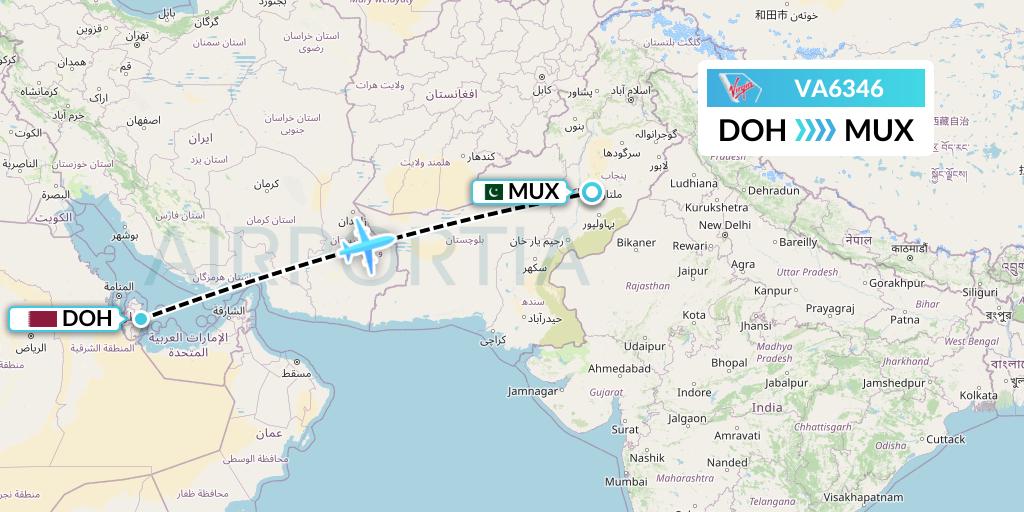 VA6346 Virgin Australia Flight Map: Doha to Multan