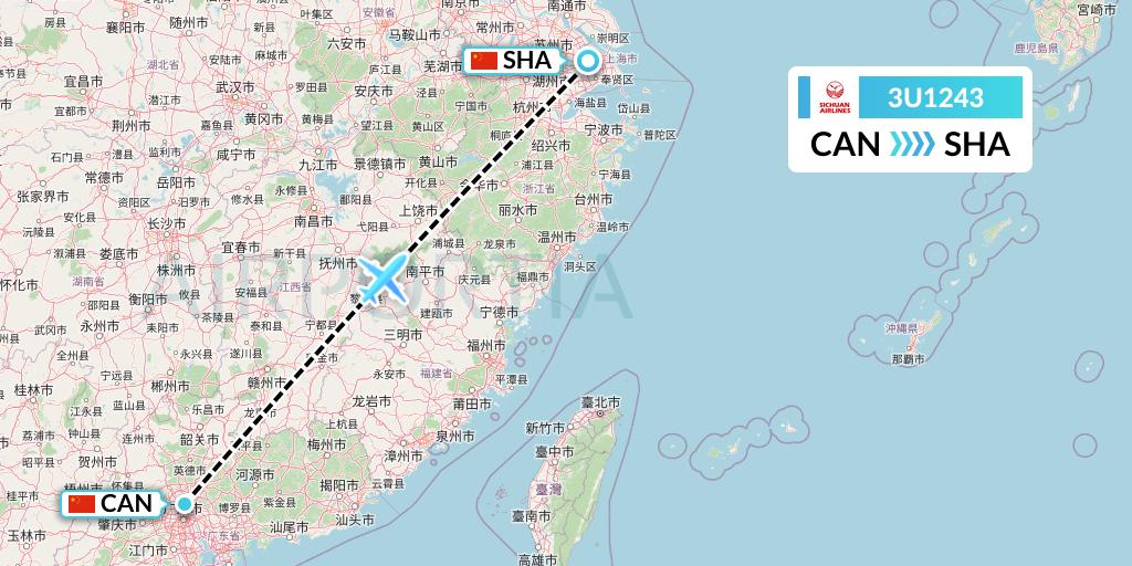 3U1243 Sichuan Airlines Flight Map: Guangzhou to Shanghai