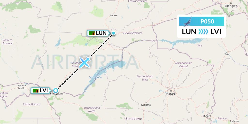 P050 Proflight Air Services Flight Map: Lusaka to Livingstone