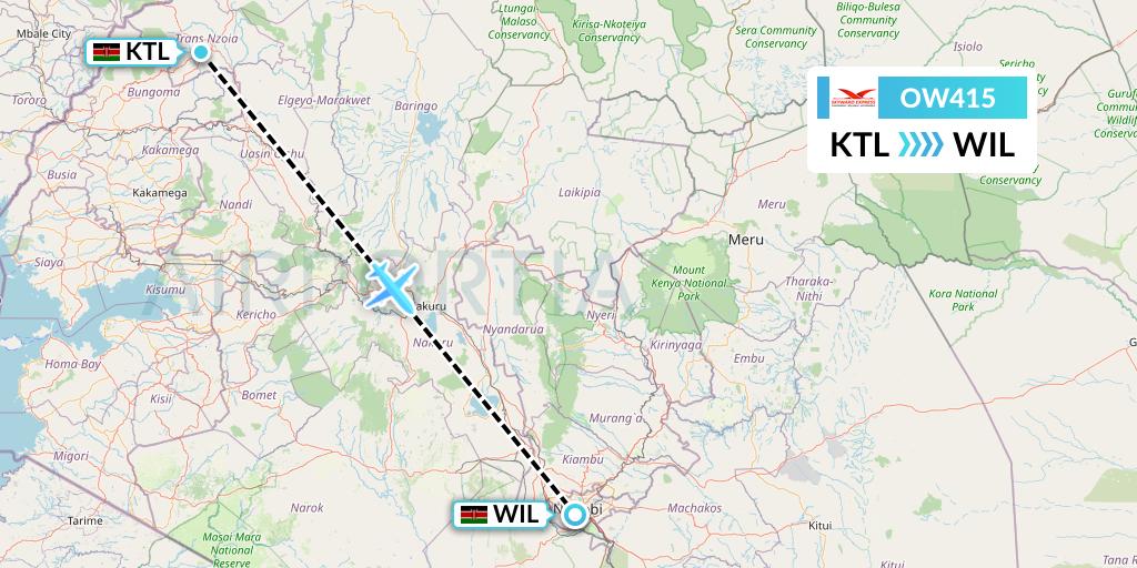 OW415 Skyward Express Flight Map: Kitale to Nairobi