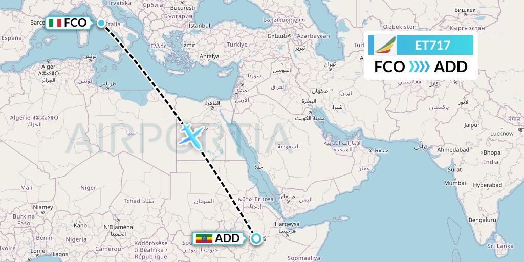 ET717 Ethiopian Airlines Flight Map: Rome to Addis Ababa