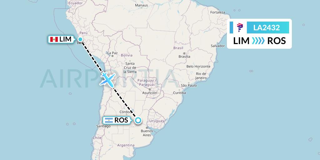 LA2432 LAN Airlines Flight Map: Lima to Rosario