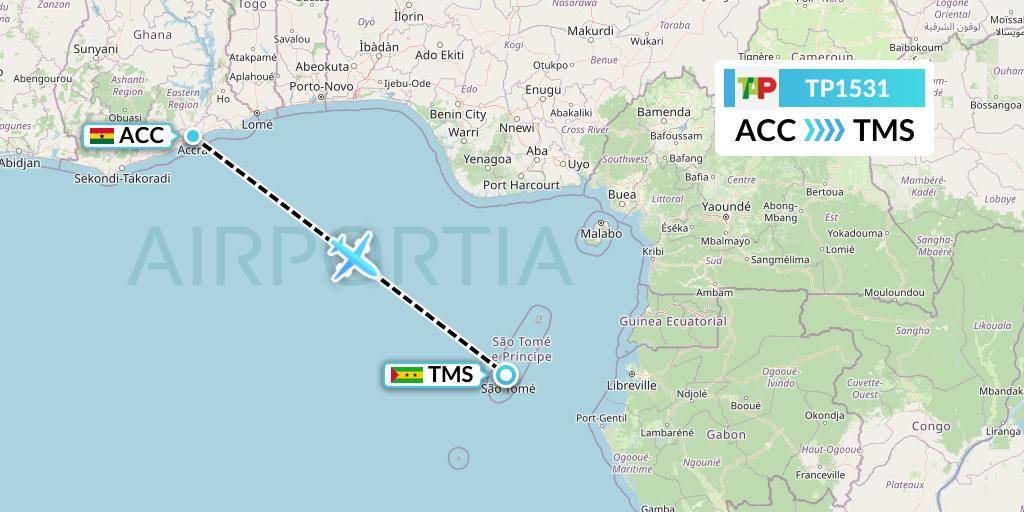 TP1531 TAP Portugal Flight Map: Accra to Sao Tome