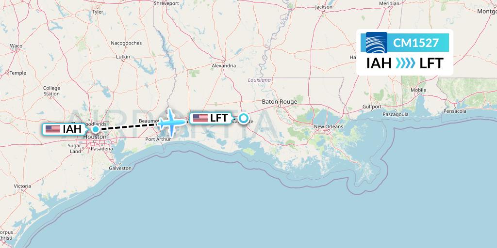 CM1527 Copa Airlines Flight Map: Houston to Lafayette