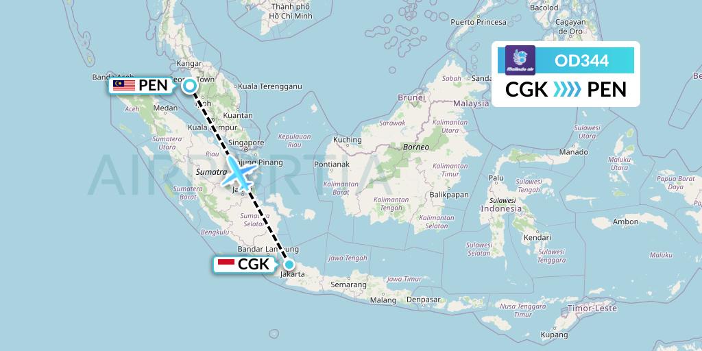 OD344 Batik Air Malaysia Flight Map: Jakarta to Penang