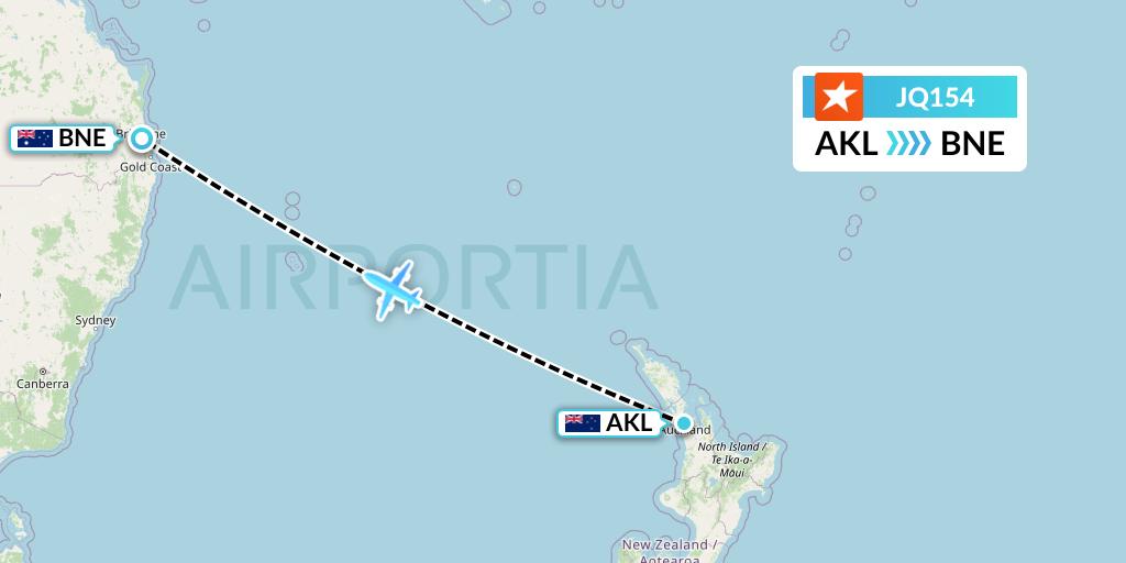 JQ154 Jetstar Airways Flight Map: Auckland to Brisbane