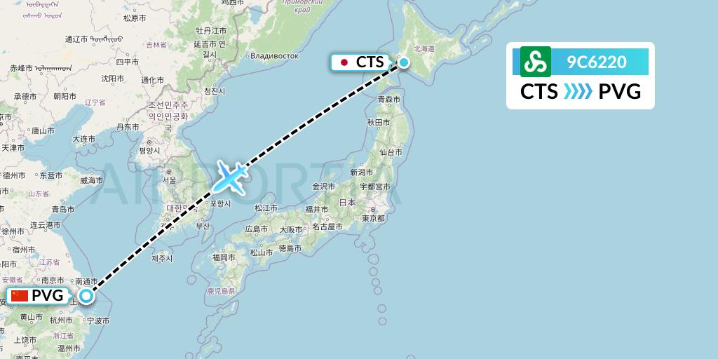 9C6220 Spring Airlines Flight Map: Sapporo to Shanghai