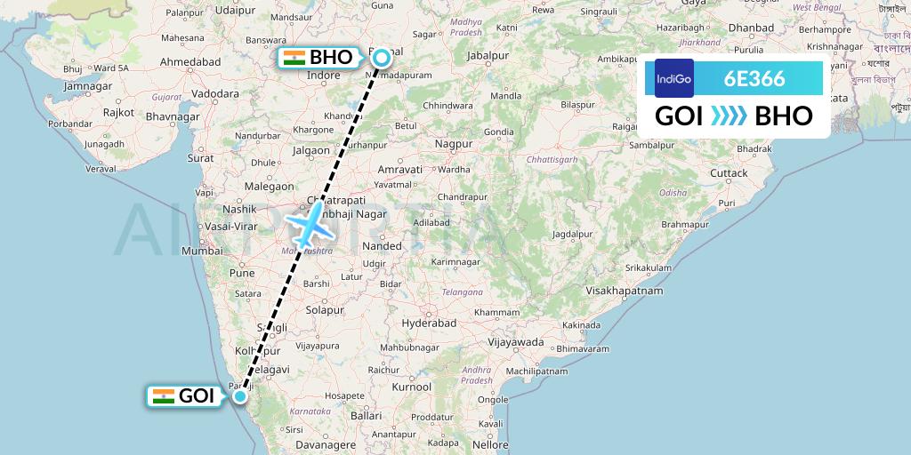 6E366 IndiGo Airlines Flight Map: Goa to Bhopal