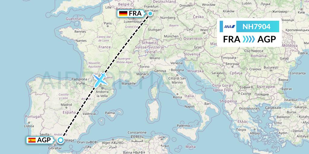 NH7904 All Nippon Airways Flight Map: Frankfurt to Malaga