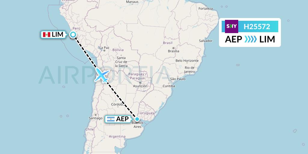H25572 Sky Airline Flight Map: Buenos Aires to Lima