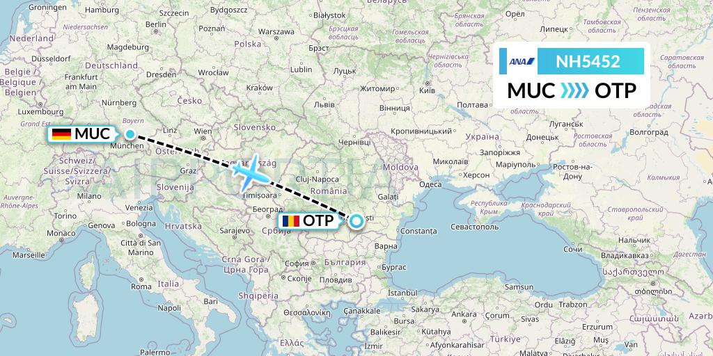NH5452 All Nippon Airways Flight Map: Munich to Bucharest
