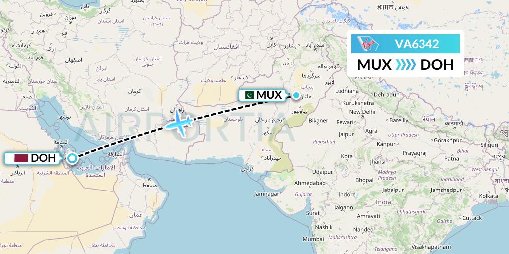VA6342 Virgin Australia Flight Map: Multan to Doha