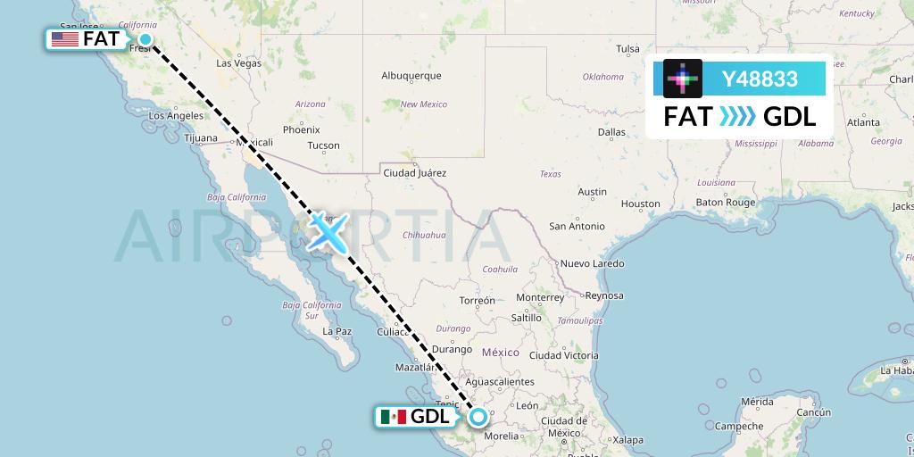 Y48833 Volaris Flight Map: Fresno to Guadalajara