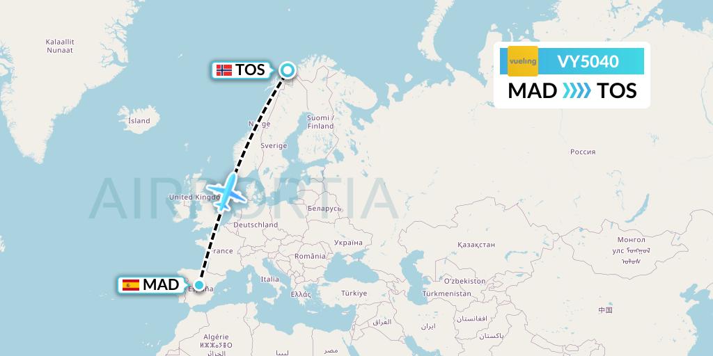VY5040 Vueling Flight Map: Madrid to Tromso