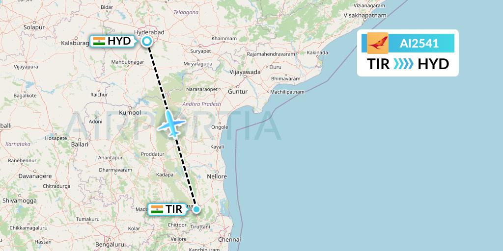 AI2541 Air India Flight Map: Tirupati to Hyderabad