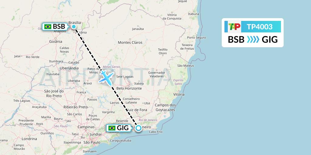 TP4003 TAP Portugal Flight Map: Brasilia to Rio de Janeiro