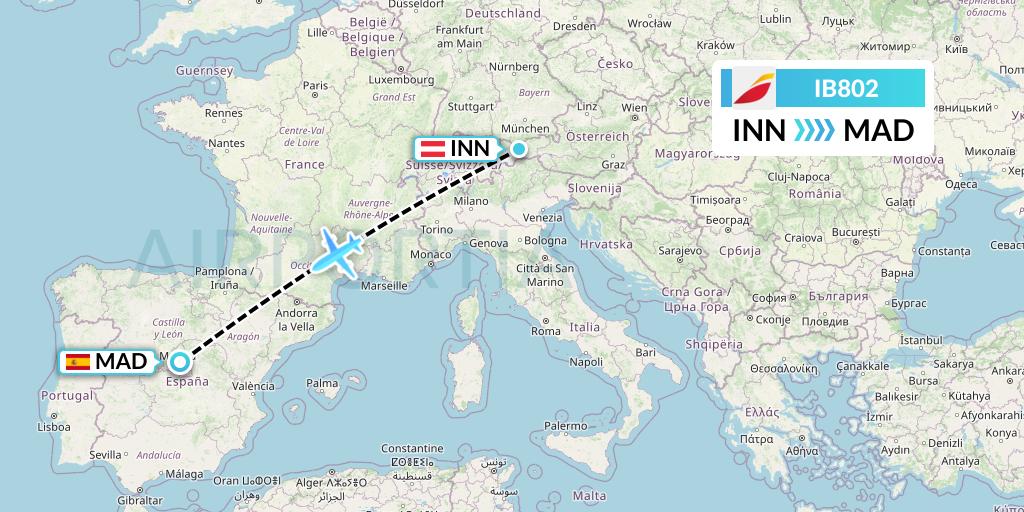 IB802 Iberia Flight Map: Innsbruck to Madrid