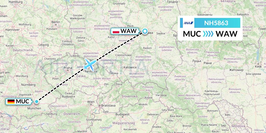 NH5863 All Nippon Airways Flight Map: Munich to Warsaw