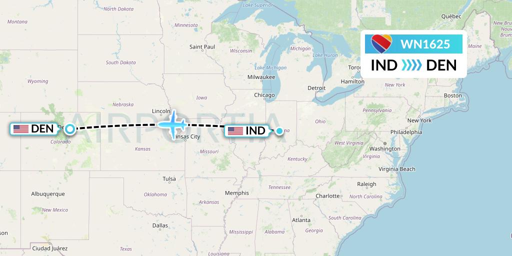 WN1625 Southwest Airlines Flight Map: Indianapolis to Denver