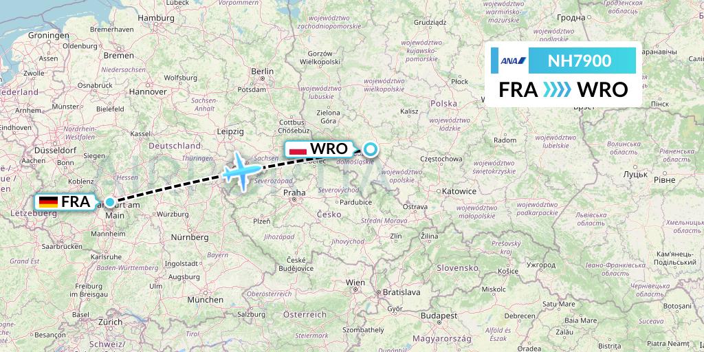 NH7900 All Nippon Airways Flight Map: Frankfurt to Wroclaw